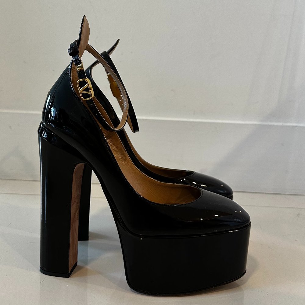 Valentino Black Patent Leather Ankle-Strap Platform Pumps